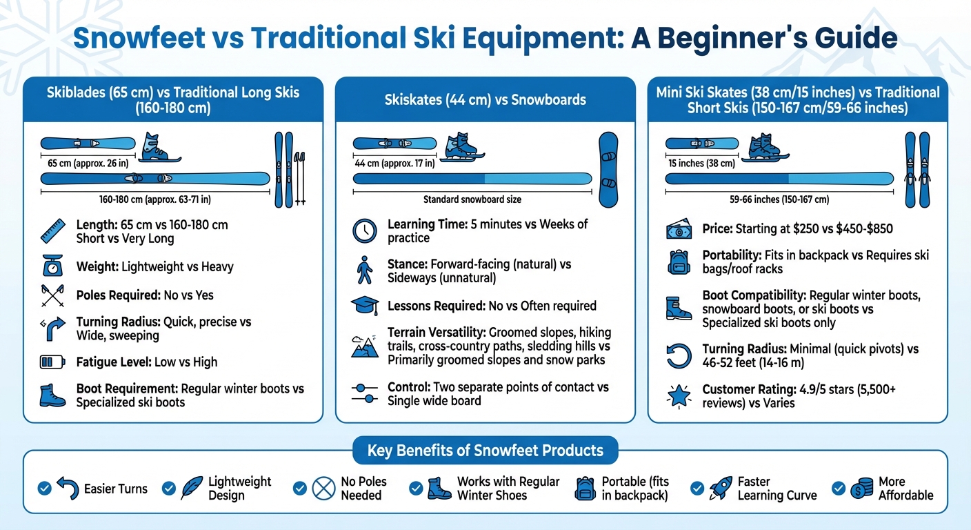 Snowfeet Products vs Traditional Ski Equipment Comparison Chart