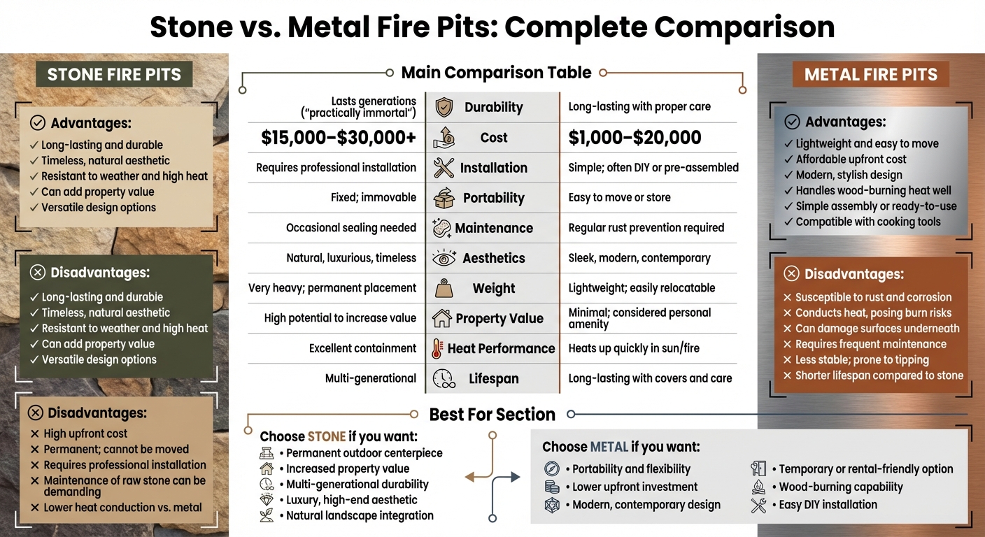 Stone vs Metal Fire Pits: Complete Comparison Guide