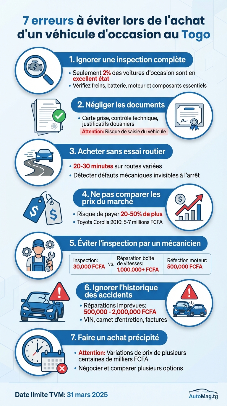 7 erreurs à éviter lors de l'achat d'un véhicule d'occasion au Togo