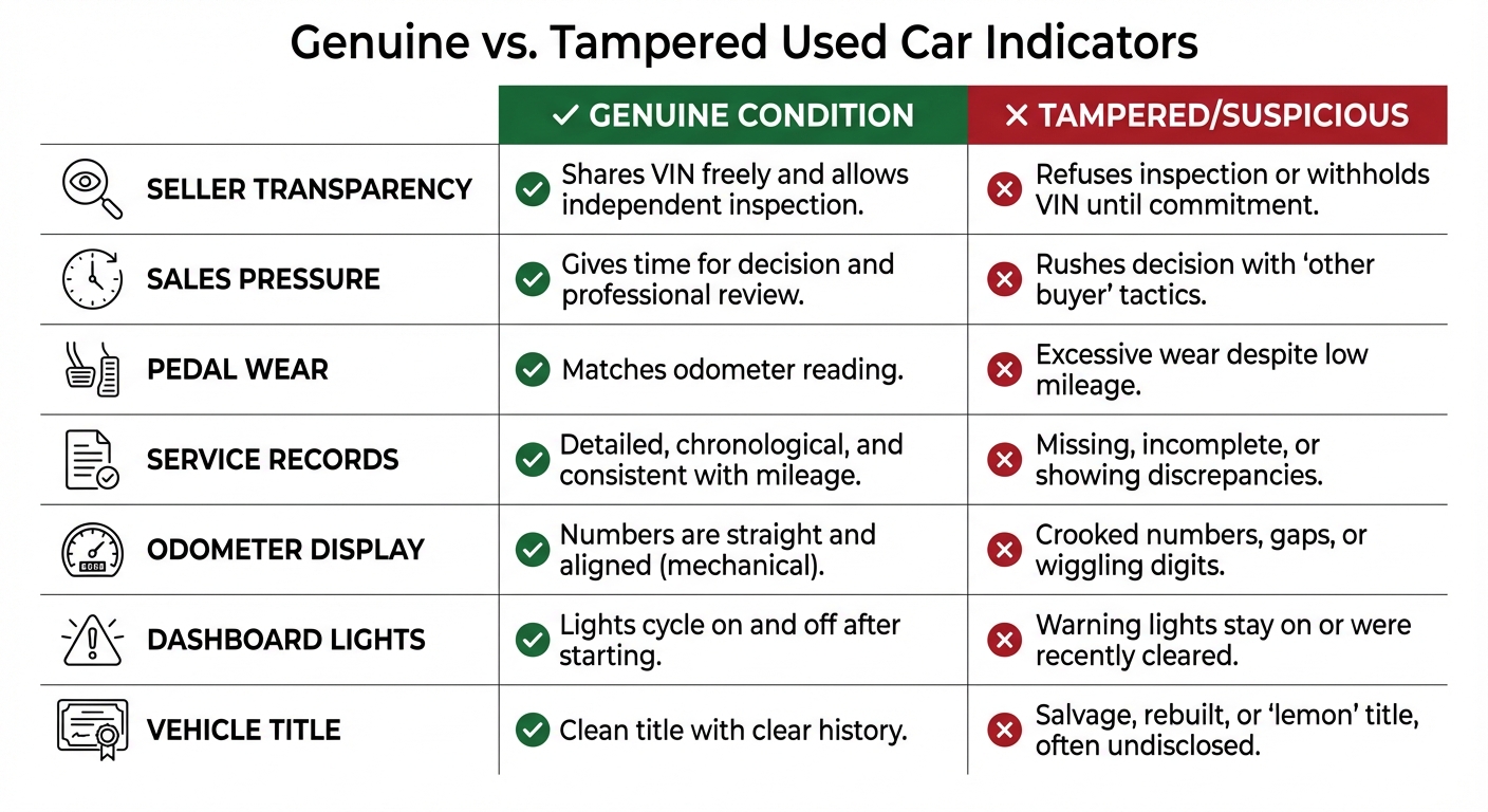 Genuine vs Tampered Used Car Indicators Comparison Chart