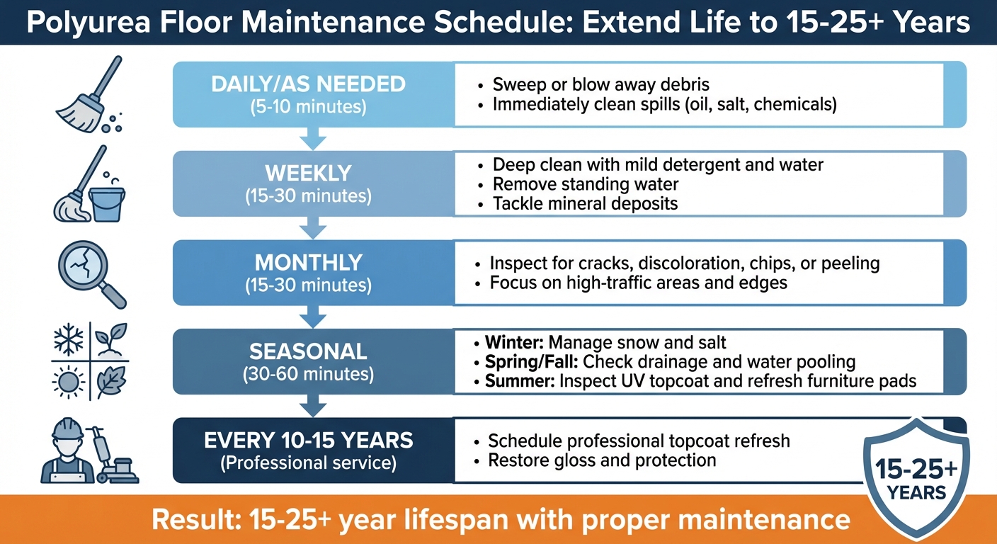 Maintenance Schedule for Polyurea-Coated Outdoor Floors: Daily to 15-Year Timeline