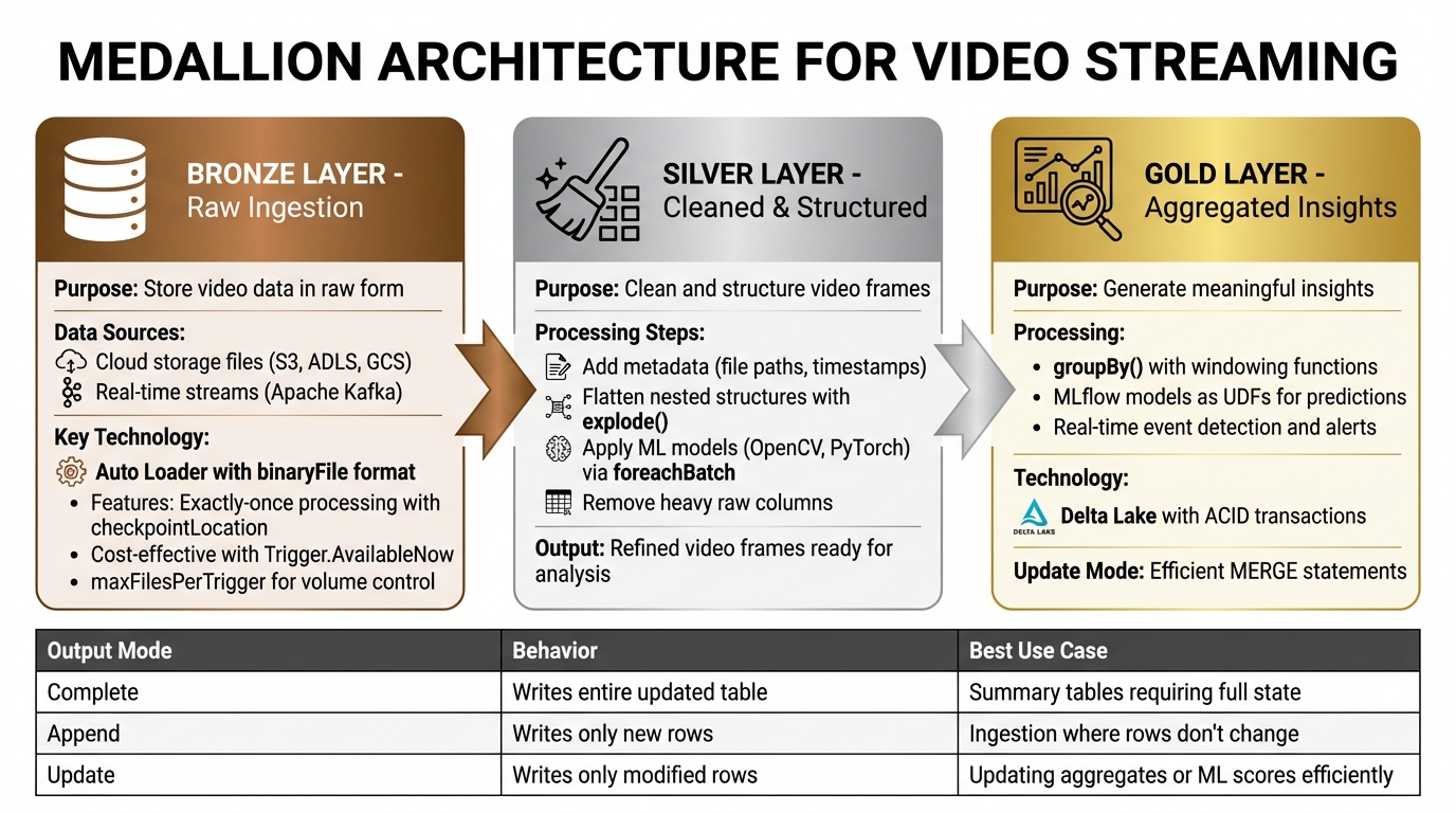 Medallion Architecture for Video Streaming: Bronze, Silver, Gold Data Layers
