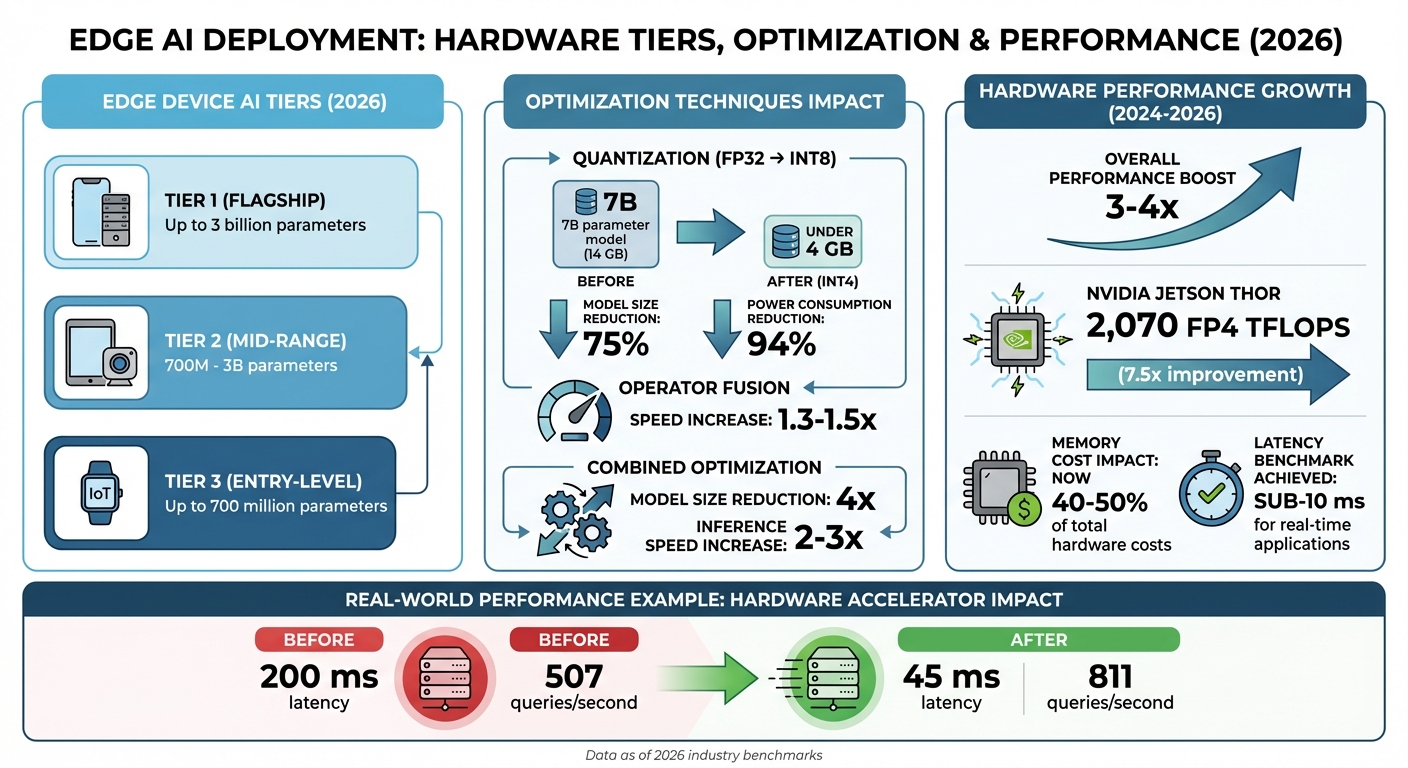 Edge AI Hardware Performance Tiers and Optimization Impact Comparison