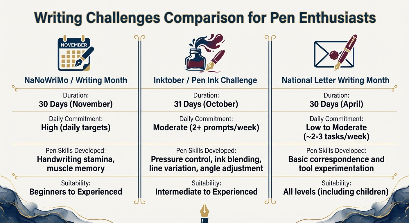 Writing Challenges for Fountain Pen Enthusiasts Comparison Chart