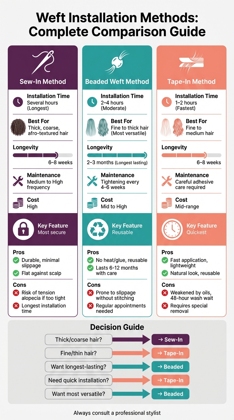 Weft Hair Extension Installation Methods Comparison Chart