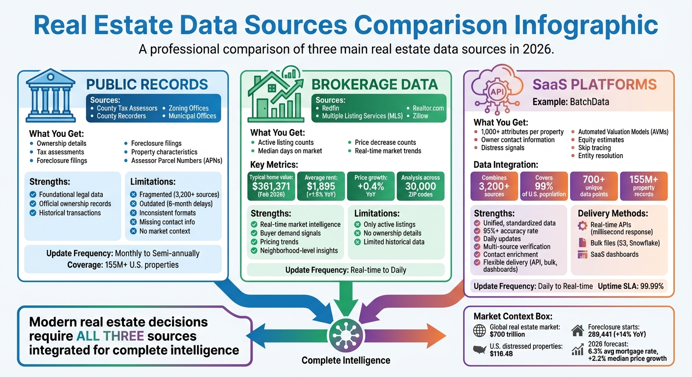 Real Estate Data Sources Comparison: Public Records vs Brokerage vs SaaS Platforms 2026