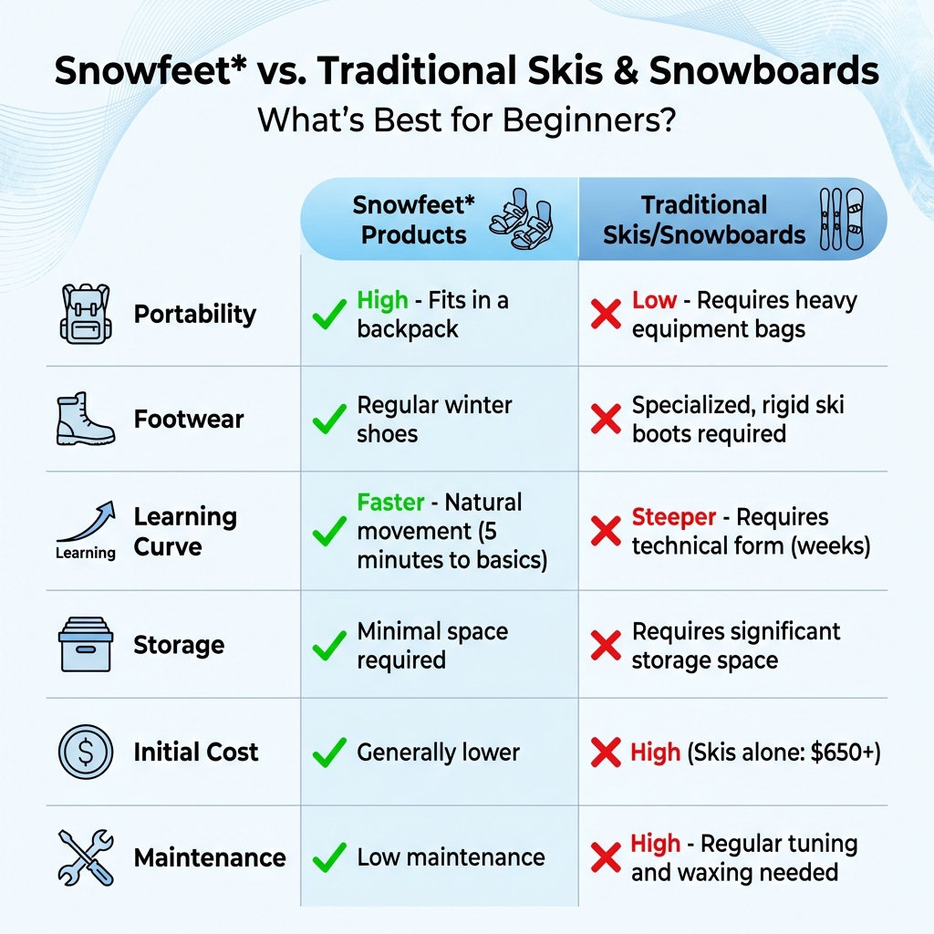 Snowfeet vs traditionelle ski: Sammenligning for begyndere