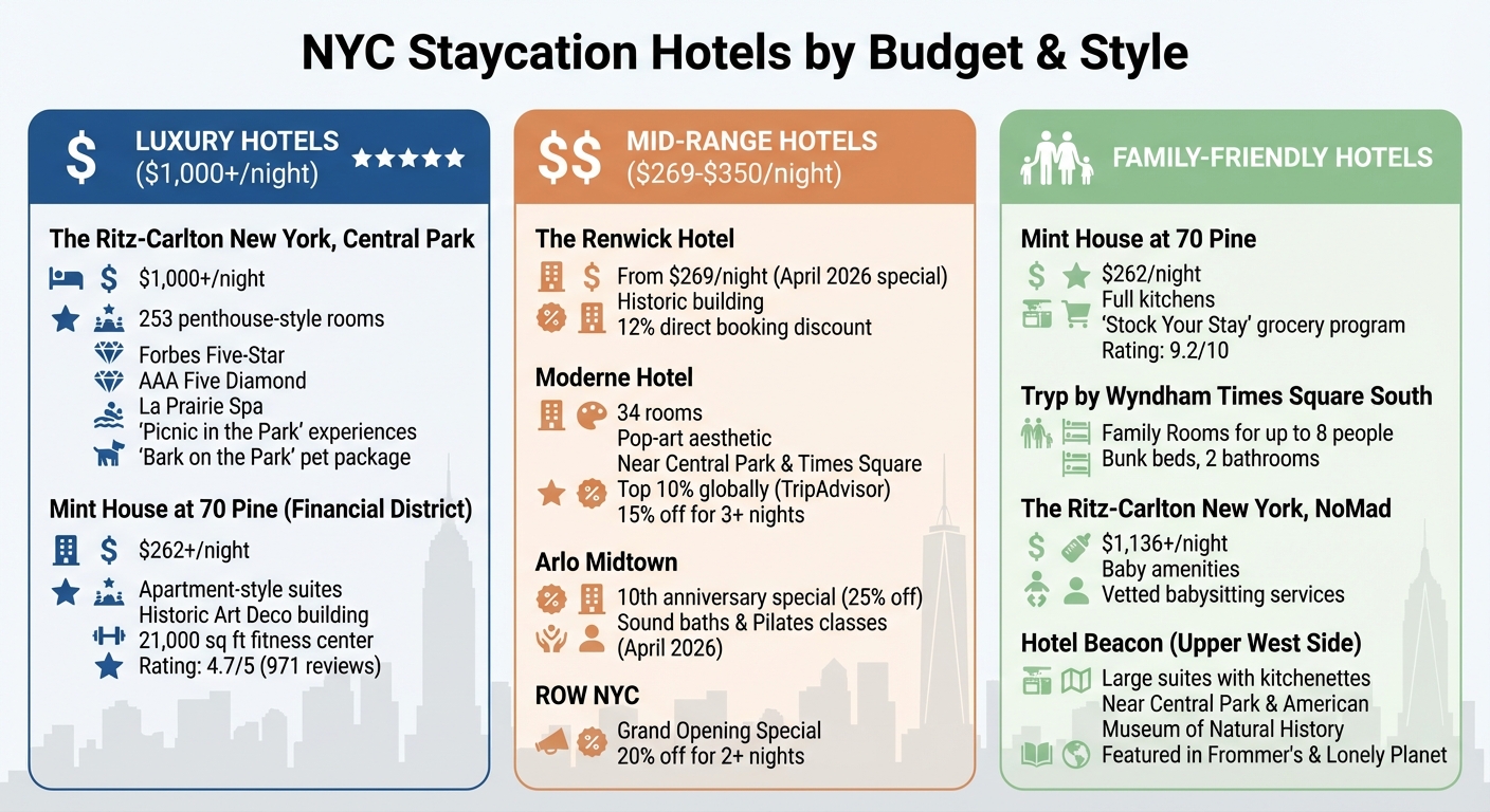 NYC Staycation Hotels by Budget: Luxury, Mid-Range & Family-Friendly Options