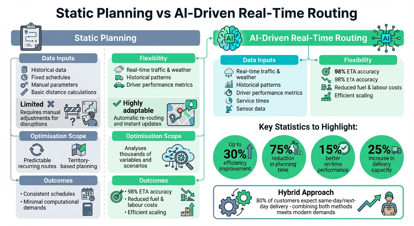 Static Planning vs AI-Driven Real-Time Routing Comparison