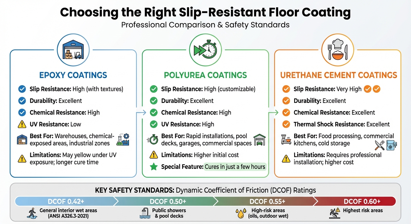 Slip-Resistant Floor Coating Comparison: Epoxy vs Polyurea vs Urethane Cement