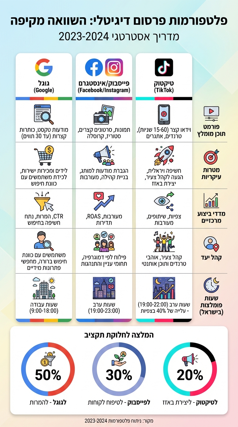 השוואת פלטפורמות פרסום דיגיטלי - גוגל, פייסבוק וטיקטוק