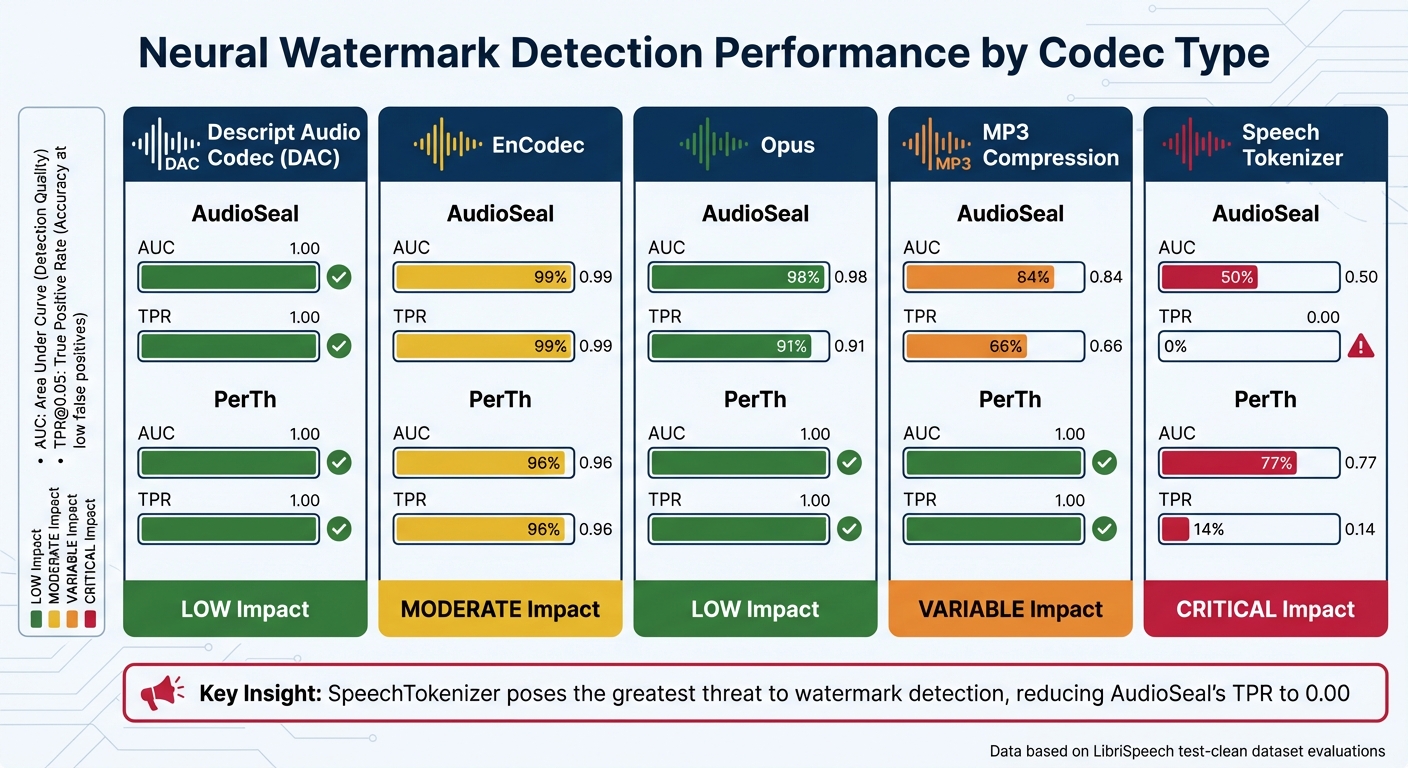 Neural Watermark Detection Rates Across Audio Compression Codecs