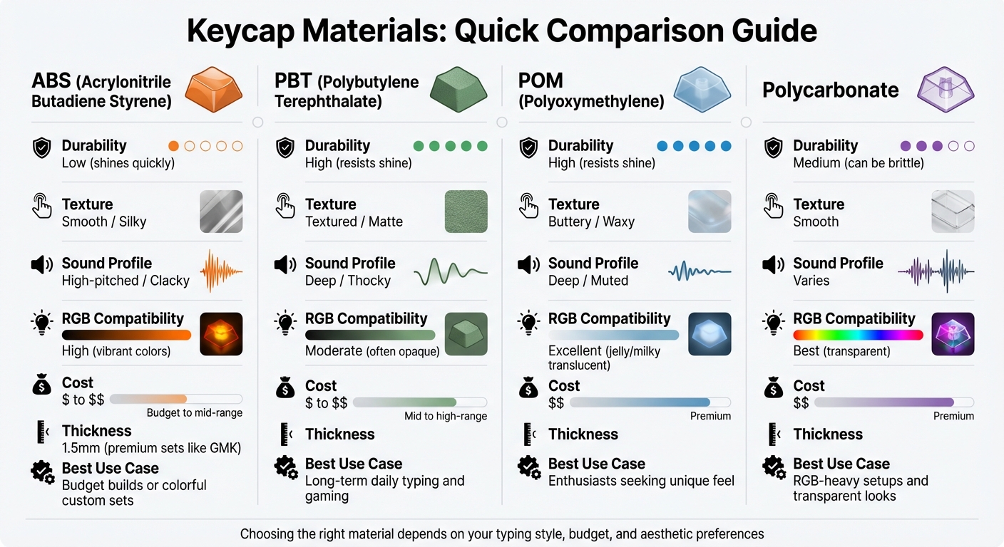 Keycap Materials Comparison Chart: ABS vs PBT vs POM Properties