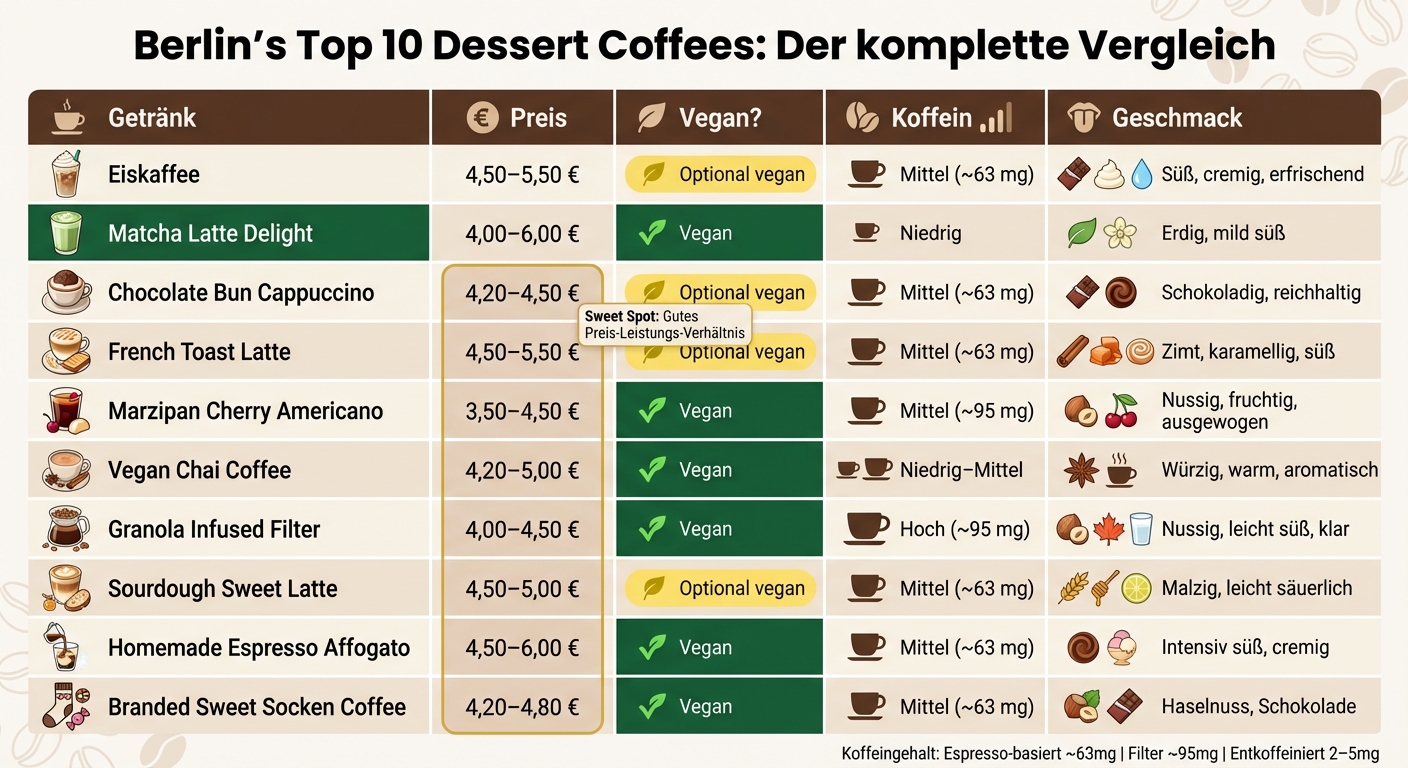 Berlin Dessert Coffee Vergleich: Preise, Optionen und Geschmacksprofile der Top 10 Drinks