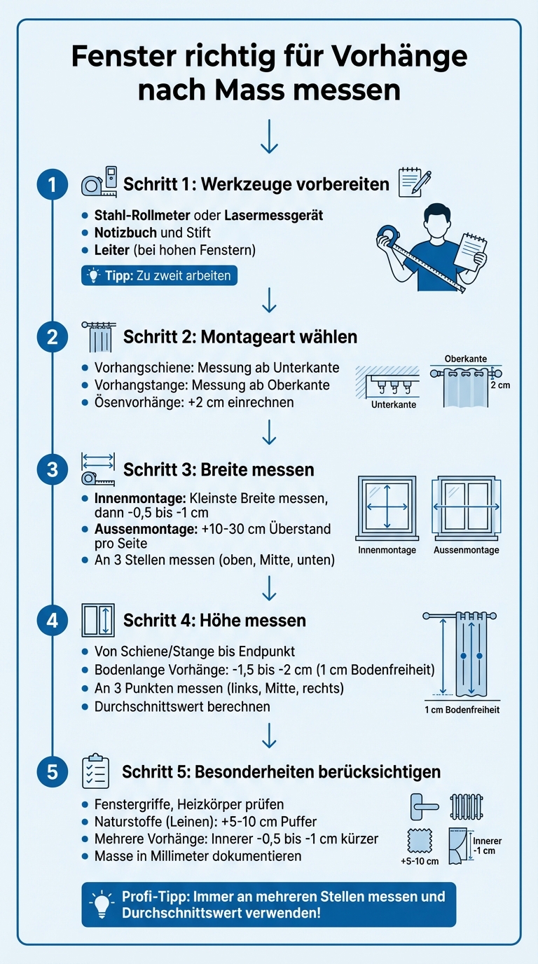 Schritt-für-Schritt Anleitung zum Messen von Fenstern für Vorhänge nach Mass