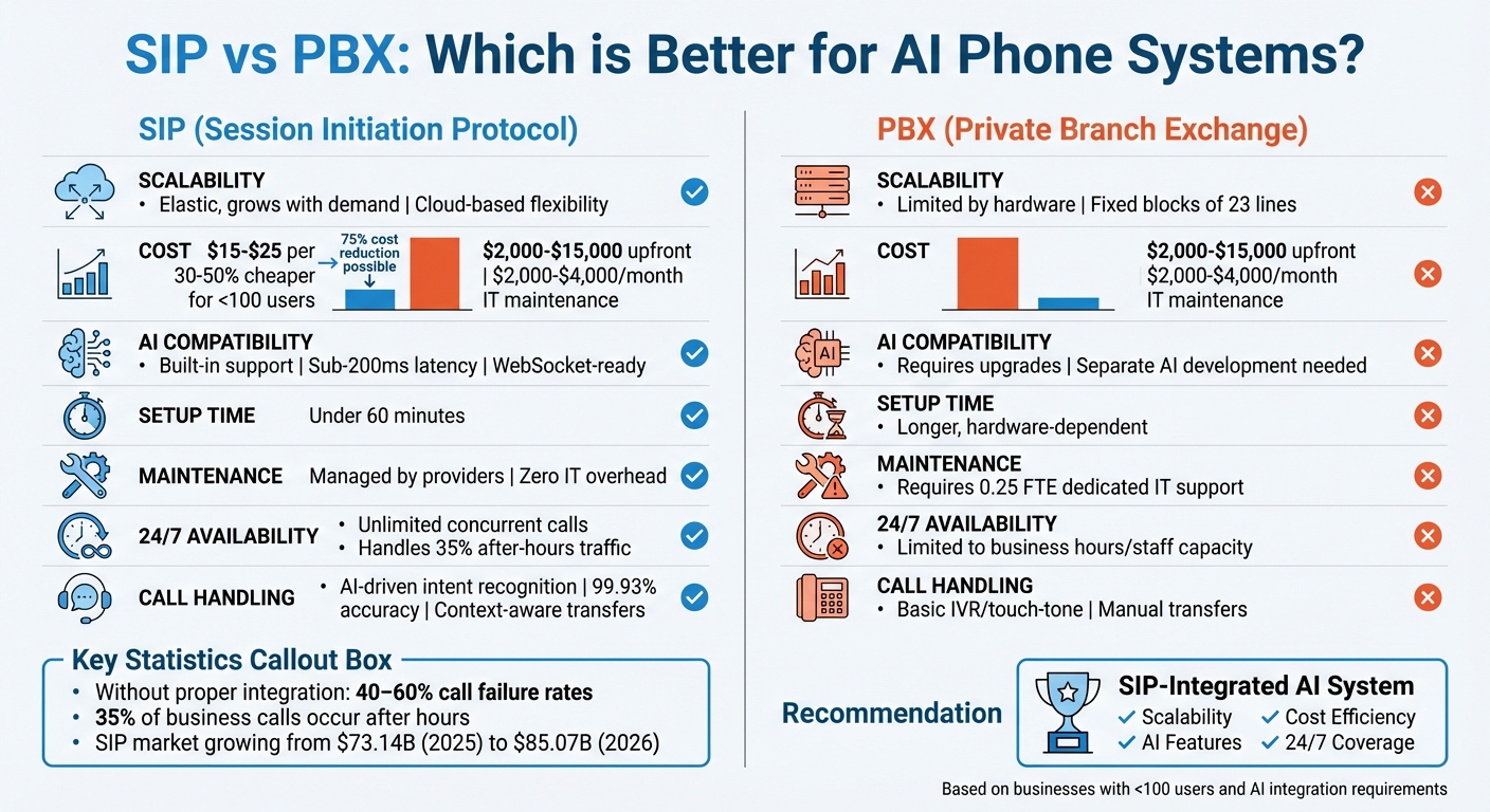 SIP vs PBX for AI Phone Systems: Feature Comparison Chart