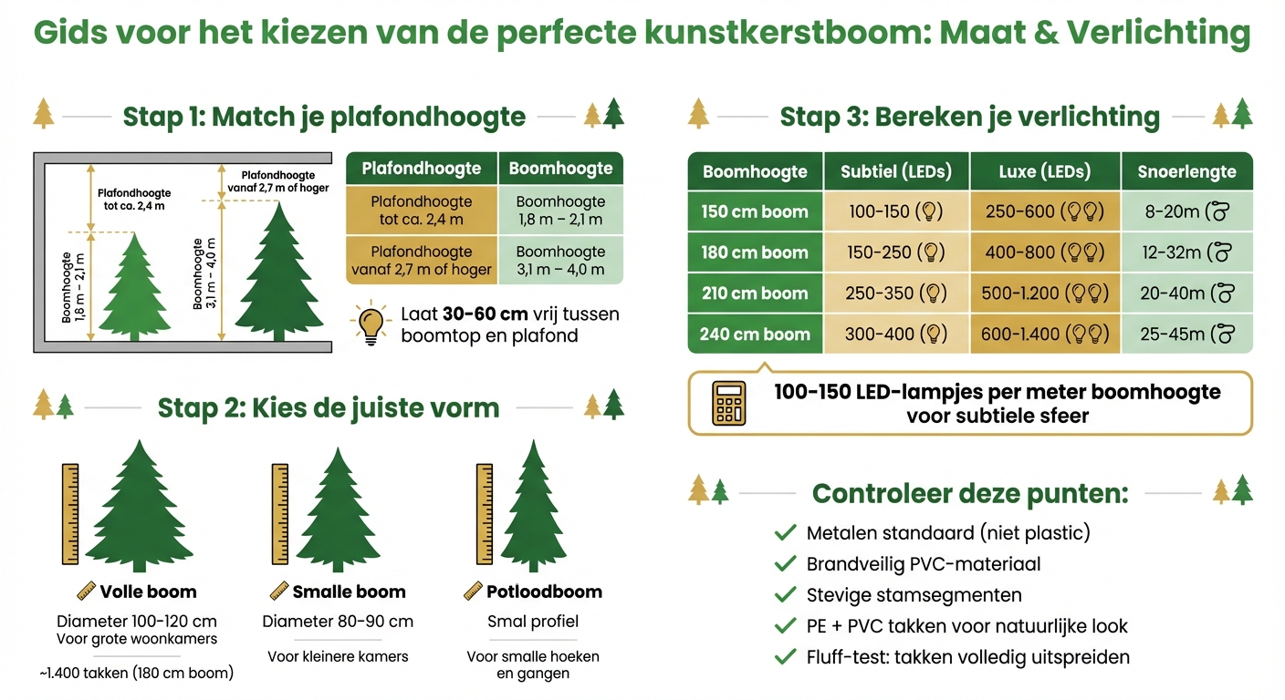 Kunstkerstboom maatgids: plafondhoogte, boomvorm en LED-verlichting