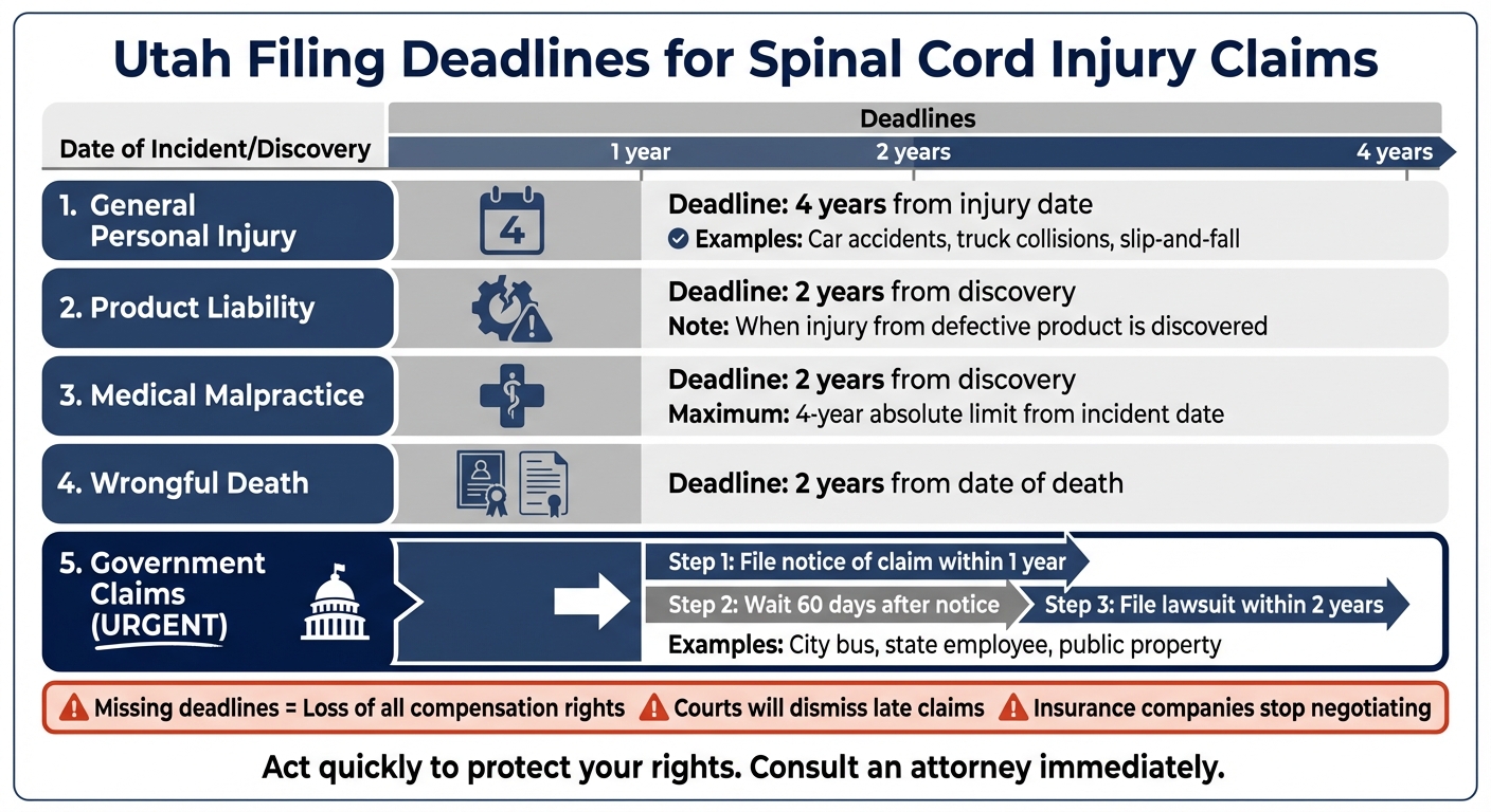 Utah Spinal Cord Injury Filing Deadlines by Claim Type
