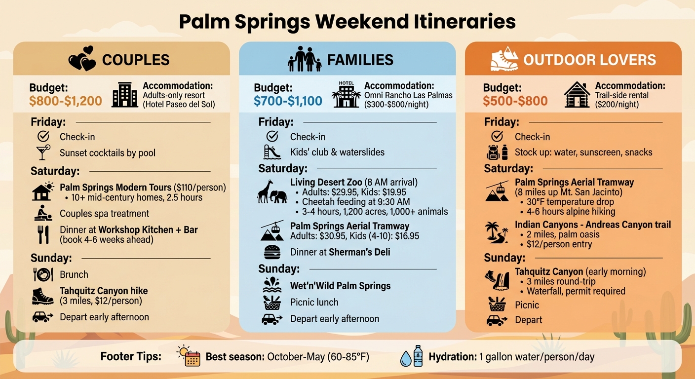 Palm Springs Weekend Itinerary Comparison: Couples, Families & Outdoor Lovers