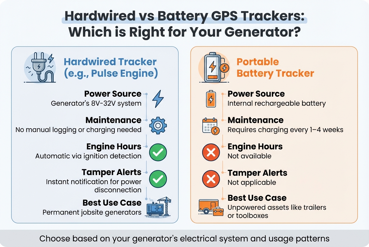 Hardwired vs Battery GPS Trackers for Portable Generators Comparison