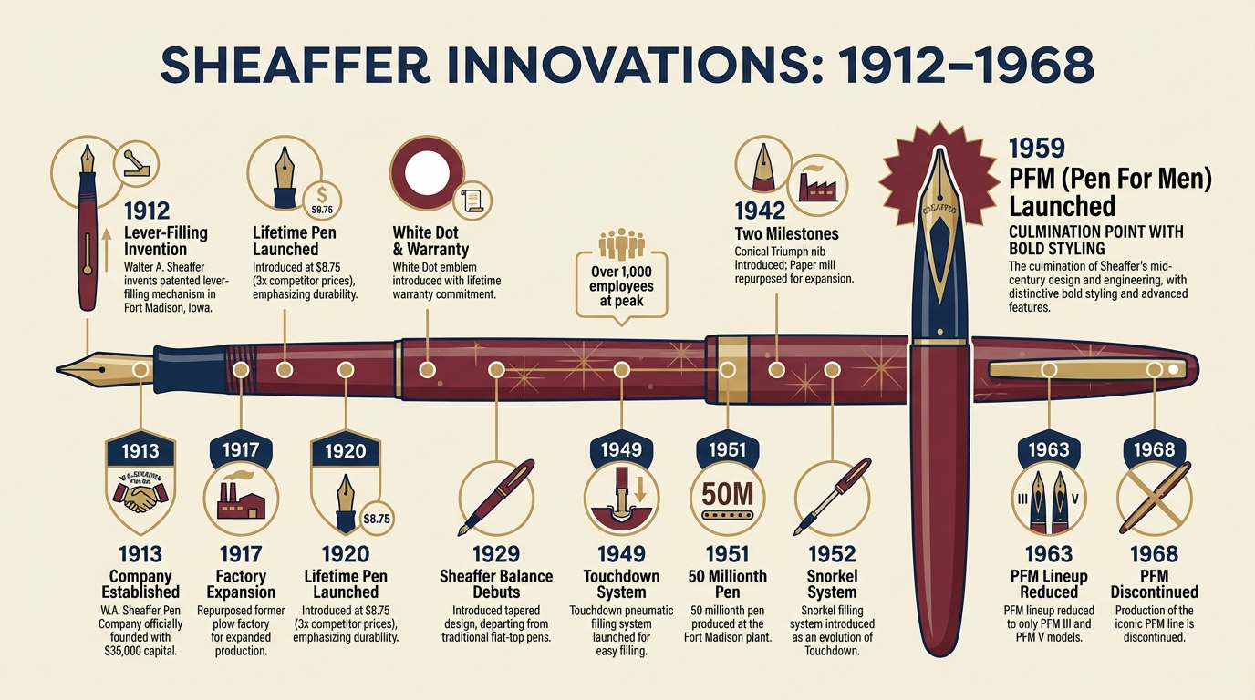 Sheaffer Company Innovation Timeline 1912-1968