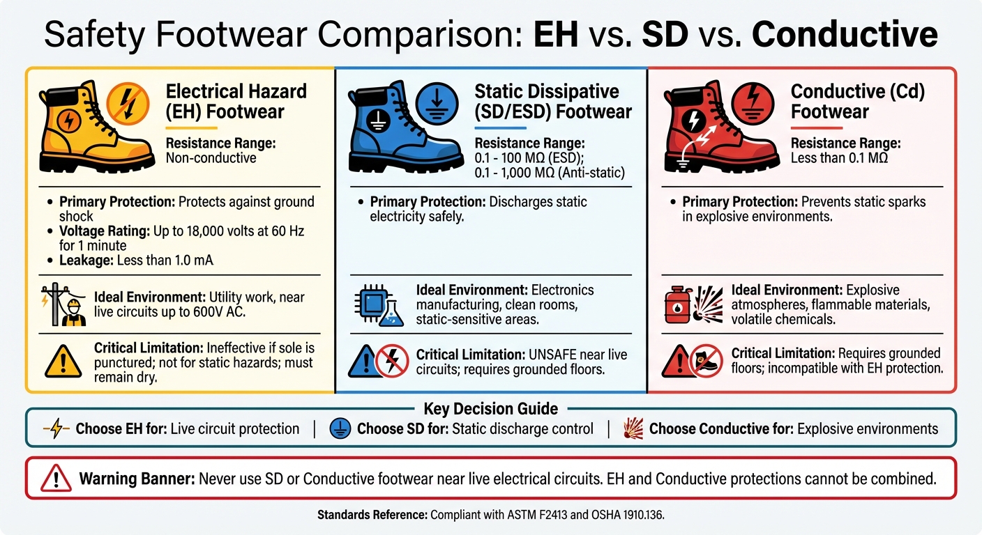 EH vs SD vs Conductive Footwear: Safety Standards Comparison Chart
