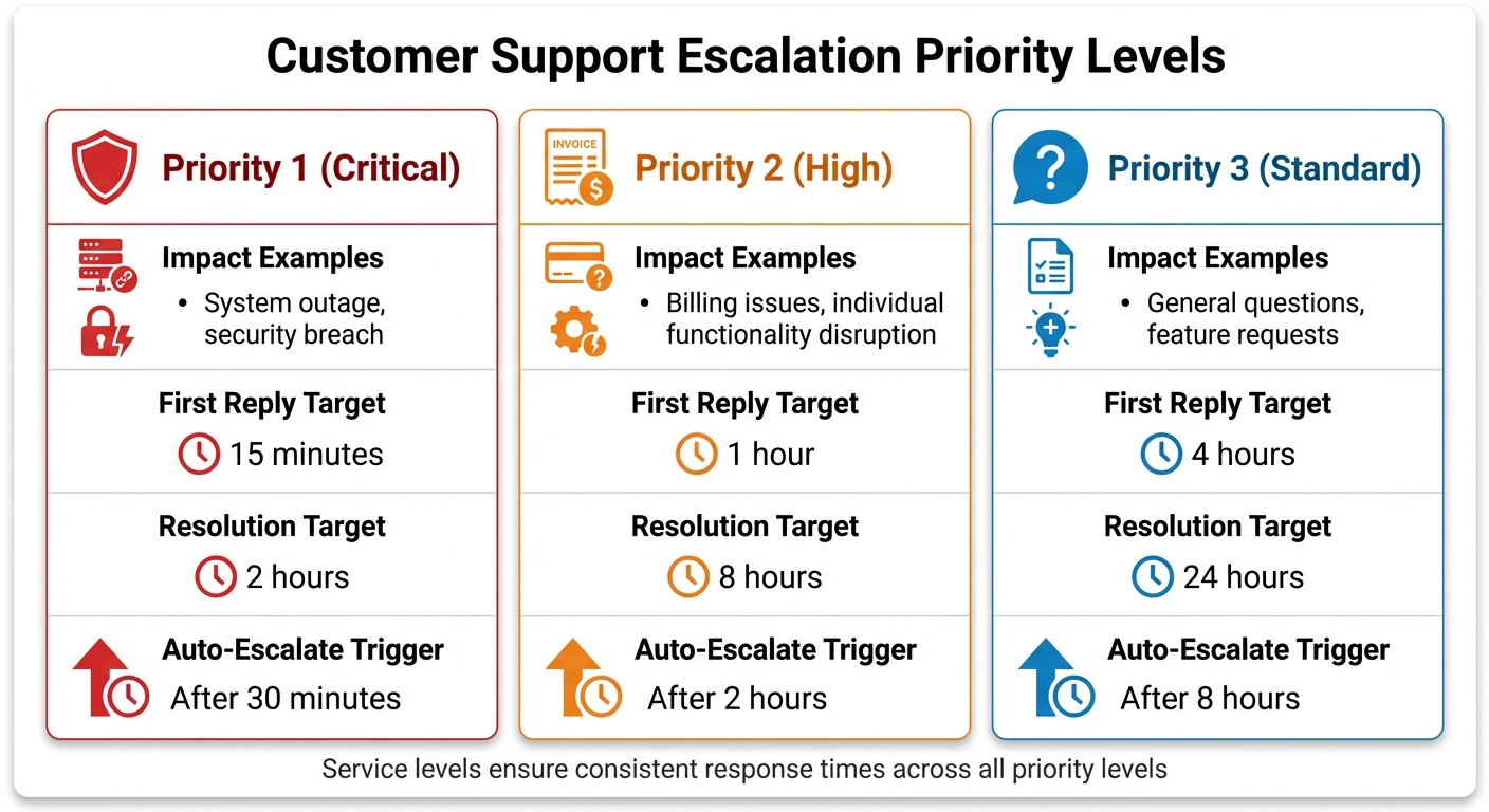 Customer Support Escalation Priority Levels and Response Time Targets
