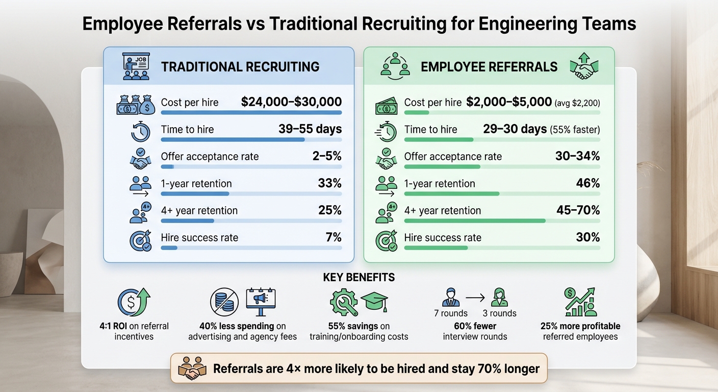 Employee Referrals vs Traditional Recruiting: Cost, Speed & Retention Comparison