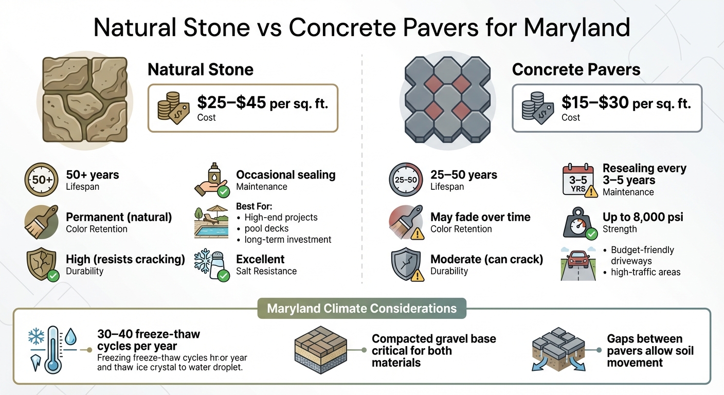 Natural Stone vs Concrete Pavers Comparison for Maryland Climate