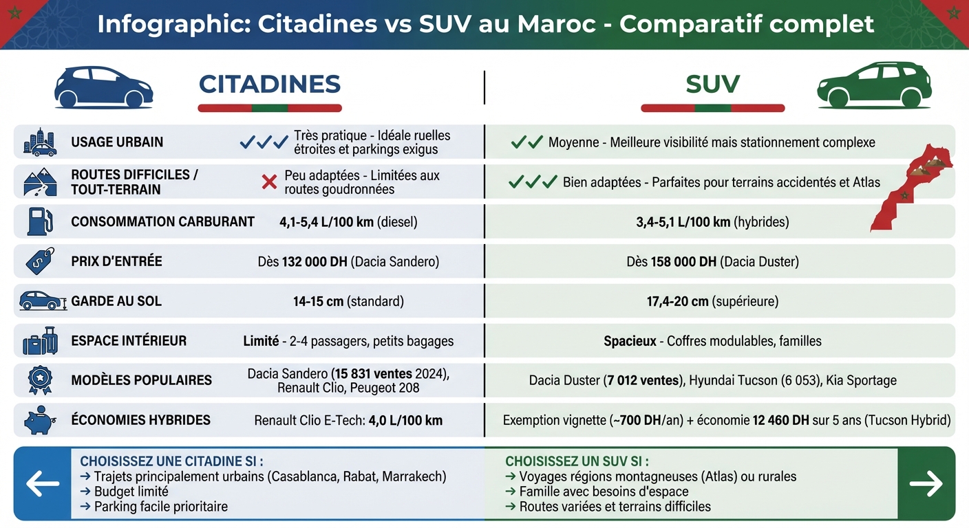 Comparaison citadines vs SUV au Maroc : prix, consommation et usage