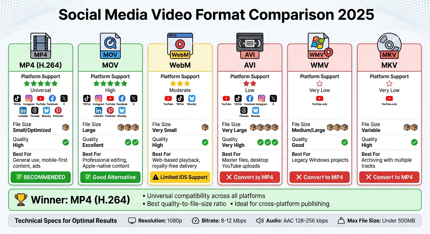 Social Media Video Format Comparison Chart 2025