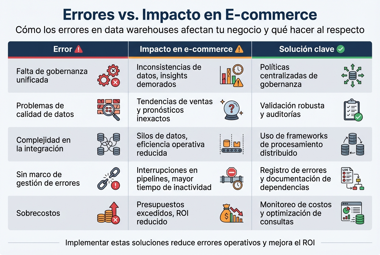 Errores comunes en data warehouses híbridos: impacto y soluciones para e-commerce