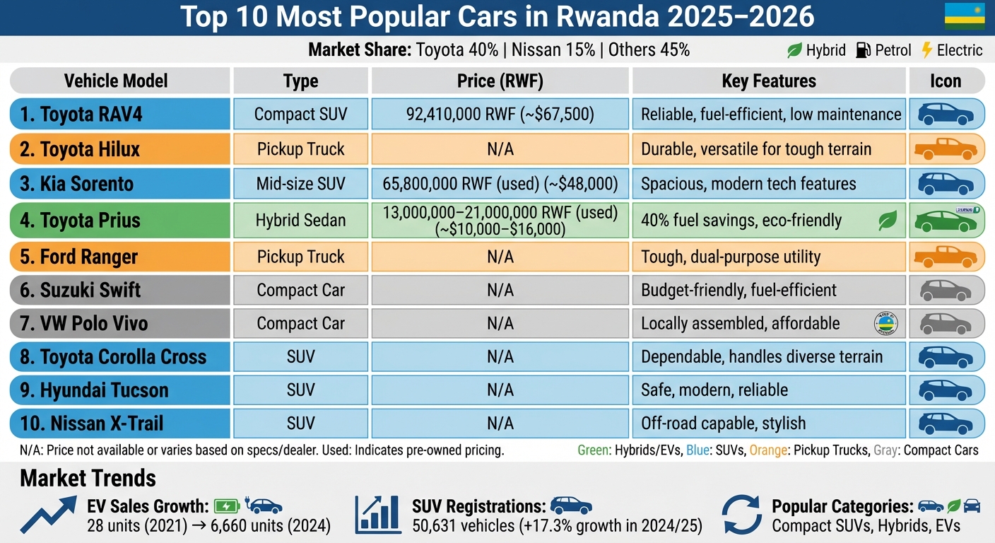 Top 10 Most Popular Cars in Rwanda 2025-2026: Price and Features Comparison