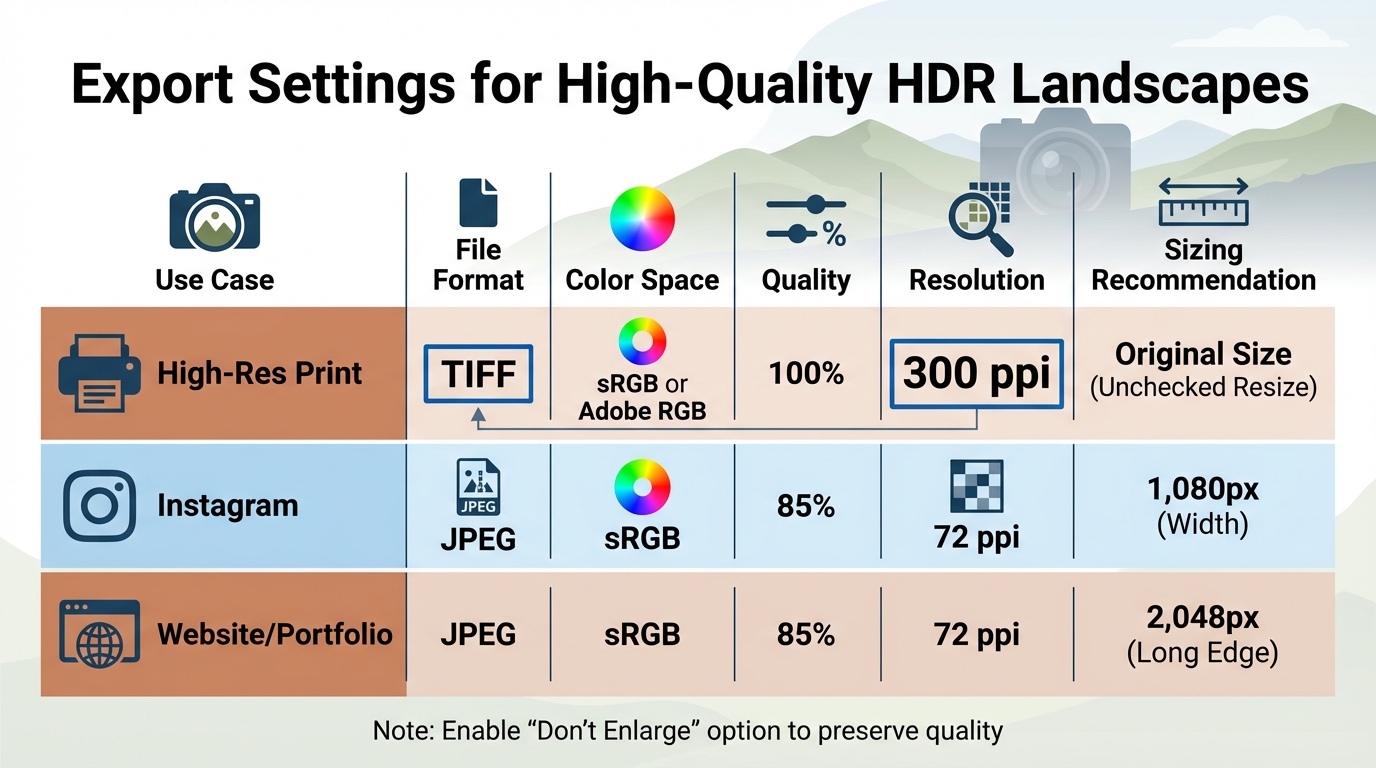Export Settings Guide for HDR Landscape Photos: Web vs Print