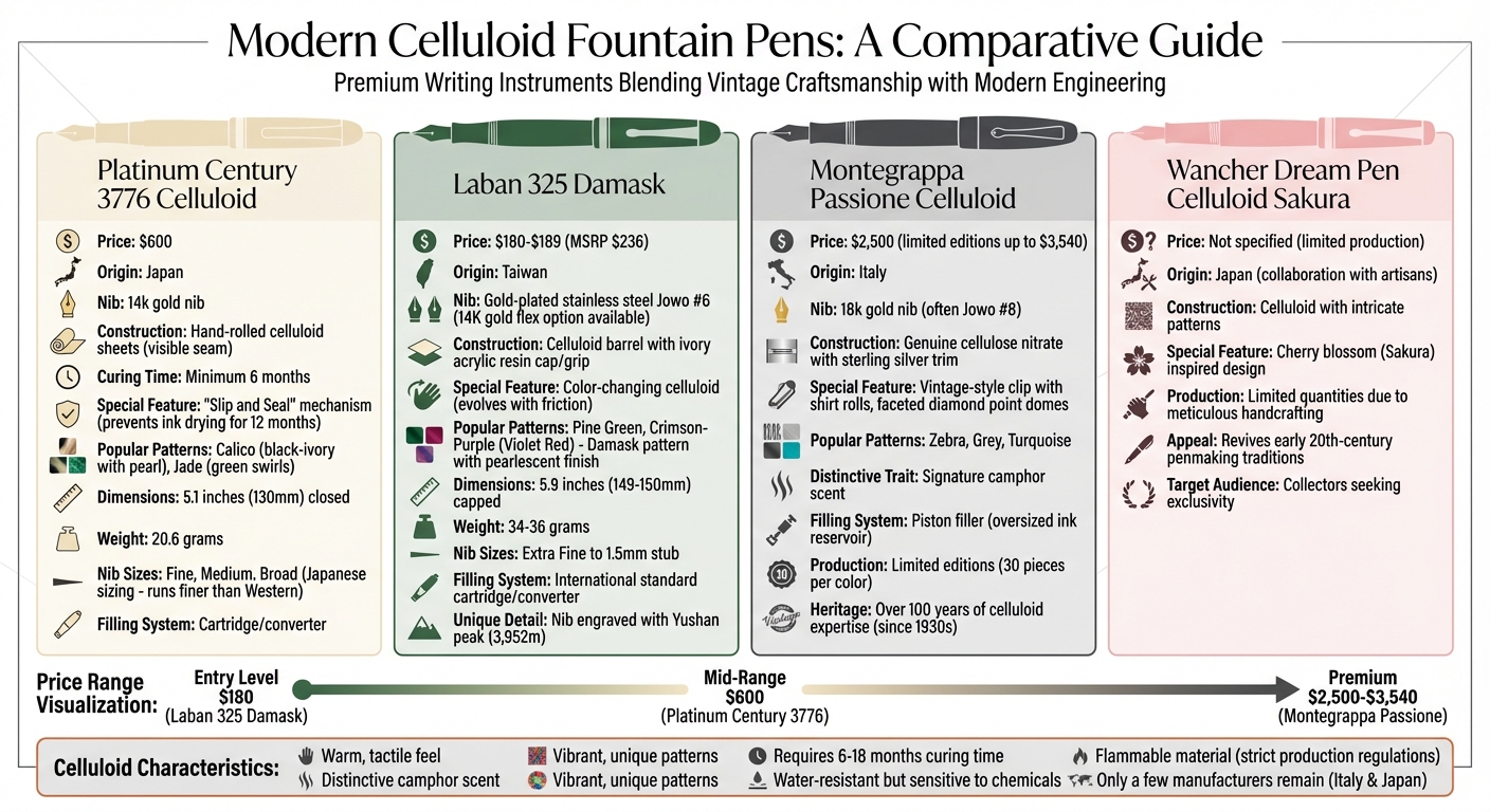 Celluloid Fountain Pens Comparison: Features, Prices, and Specifications