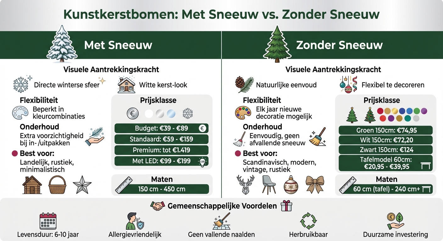 Kunstkerstboom met of zonder sneeuw: vergelijking prijzen en kenmerken