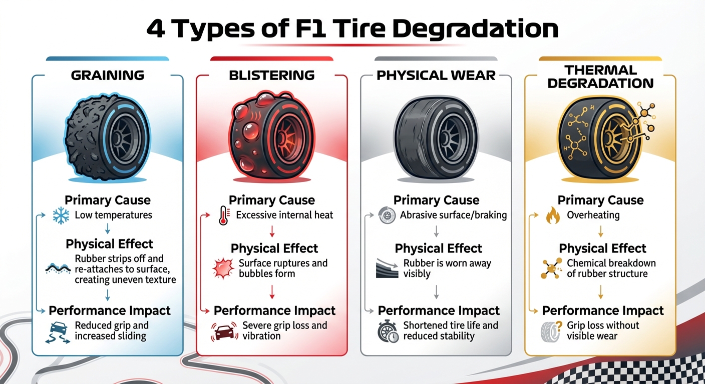 Four Types of F1 Tire Degradation: Causes and Effects