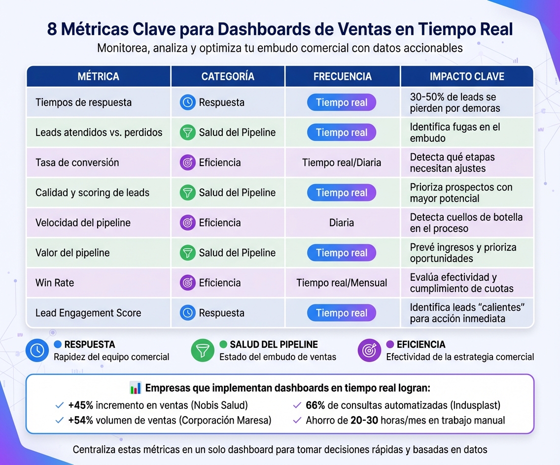 8 métricas clave para dashboards de ventas en tiempo real