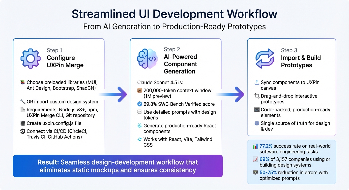 How to Build UI with Claude Sonnet 4.5 and UXPin Merge - 3-Step Workflow