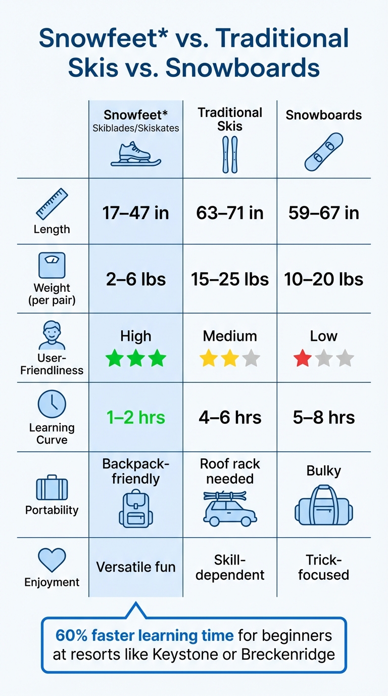 Snowfeet vs Traditional Skis vs Snowboards: Complete Comparison Guide