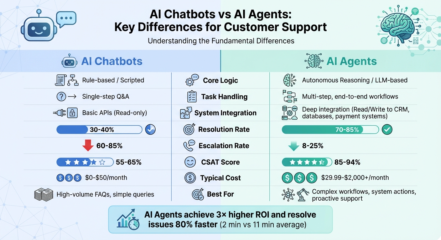 AI Chatbots vs AI Agents: Key Differences and Performance Metrics