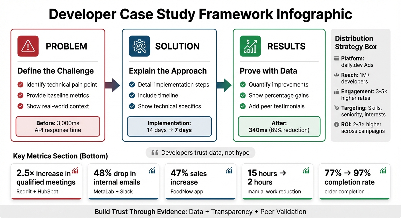 Developer Case Study Framework: Problem-Solution-Results with Key Metrics