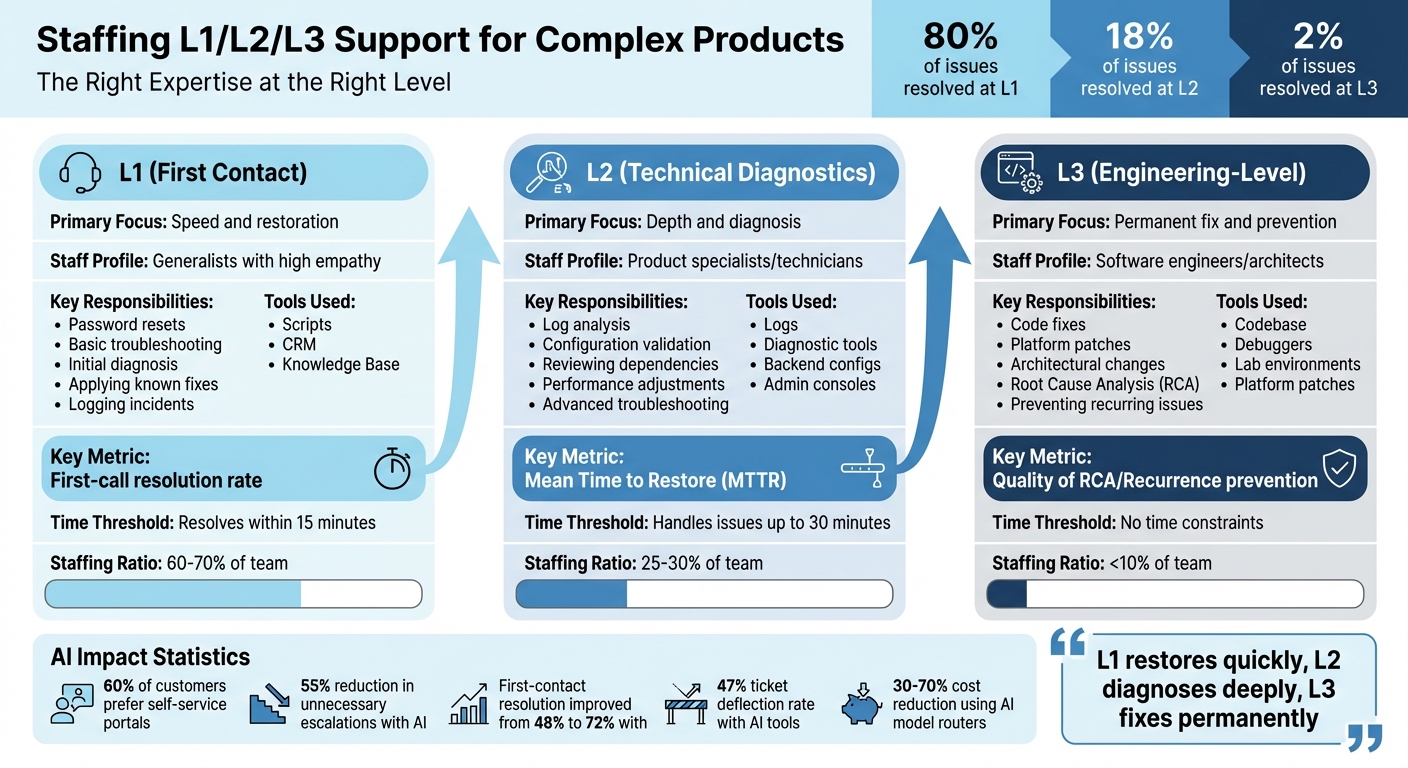 L1 L2 L3 Support Tier Comparison: Roles, Skills, and Staffing Ratios