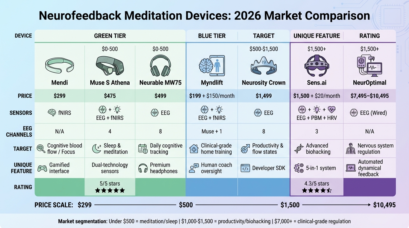 Neurofeedback Meditation Devices Comparison 2026: Features, Prices & Specifications