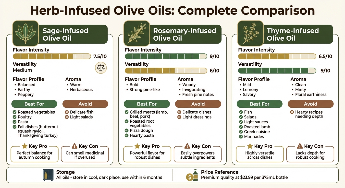 Sage vs Rosemary vs Thyme Infused Olive Oil Comparison Chart