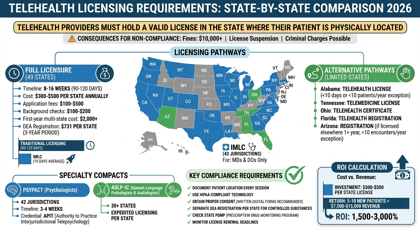 State-by-State Telehealth Licensing Requirements and Costs Comparison 2026