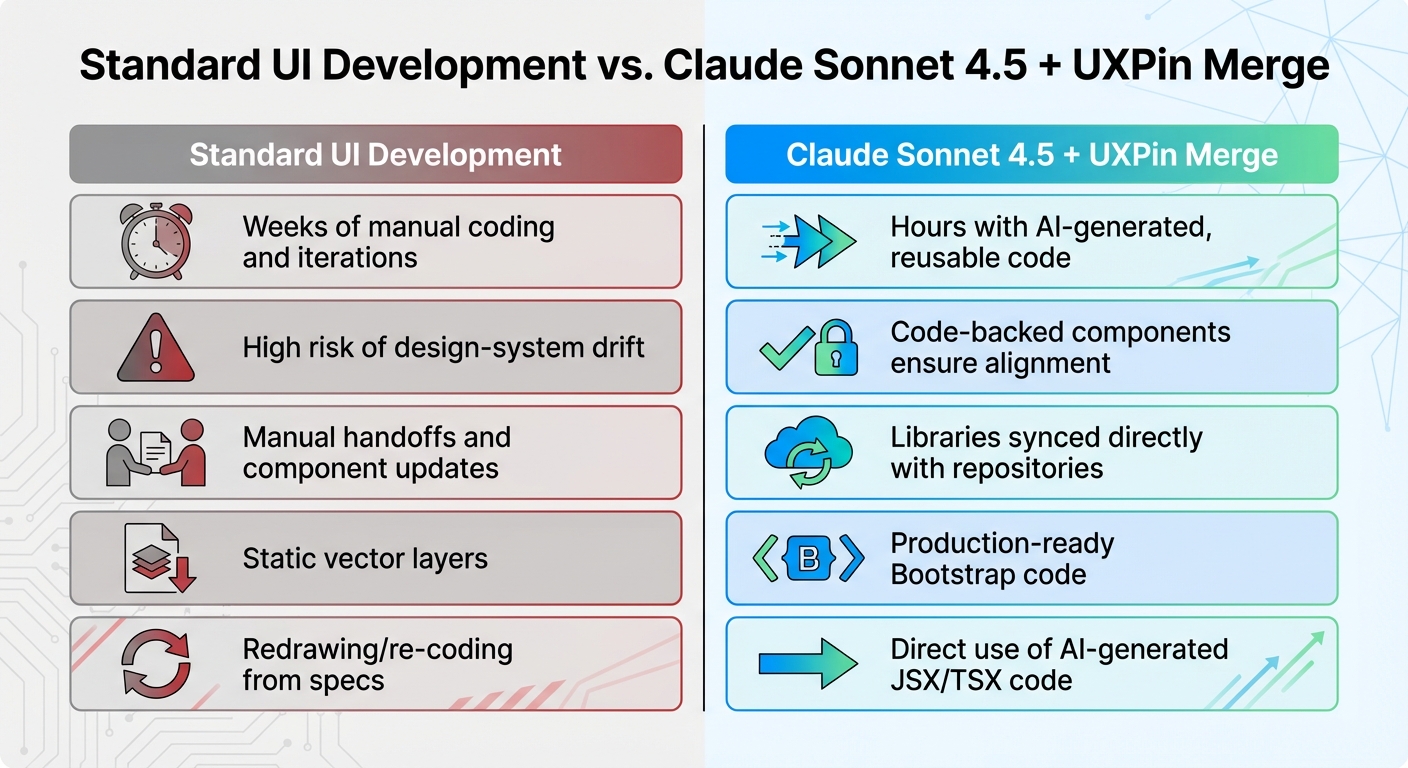 Standard UI Development vs Claude Sonnet 4.5 + UXPin Merge Workflow Comparison