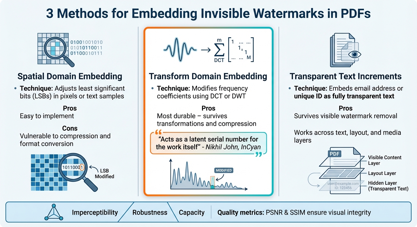 How Invisible PDF Watermarking Works: 3 Embedding Methods