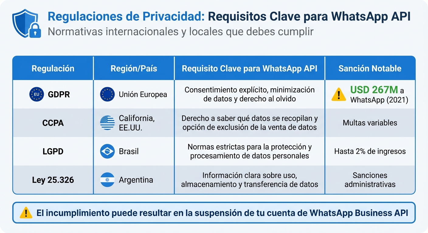 Principales regulaciones de privacidad para WhatsApp API en e-commerce