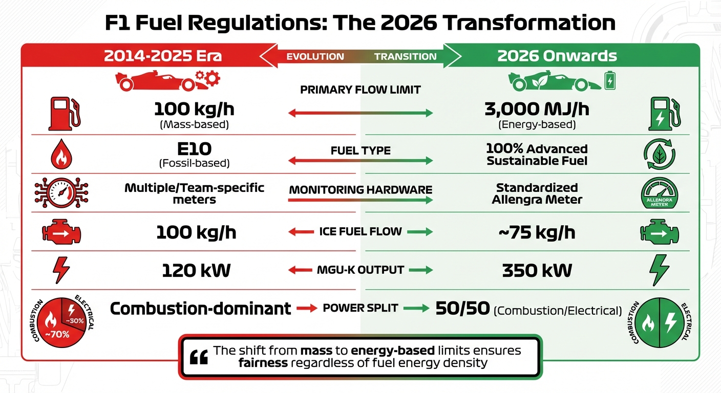 F1 Fuel Regulations Comparison: 2014-2025 vs 2026 Onwards